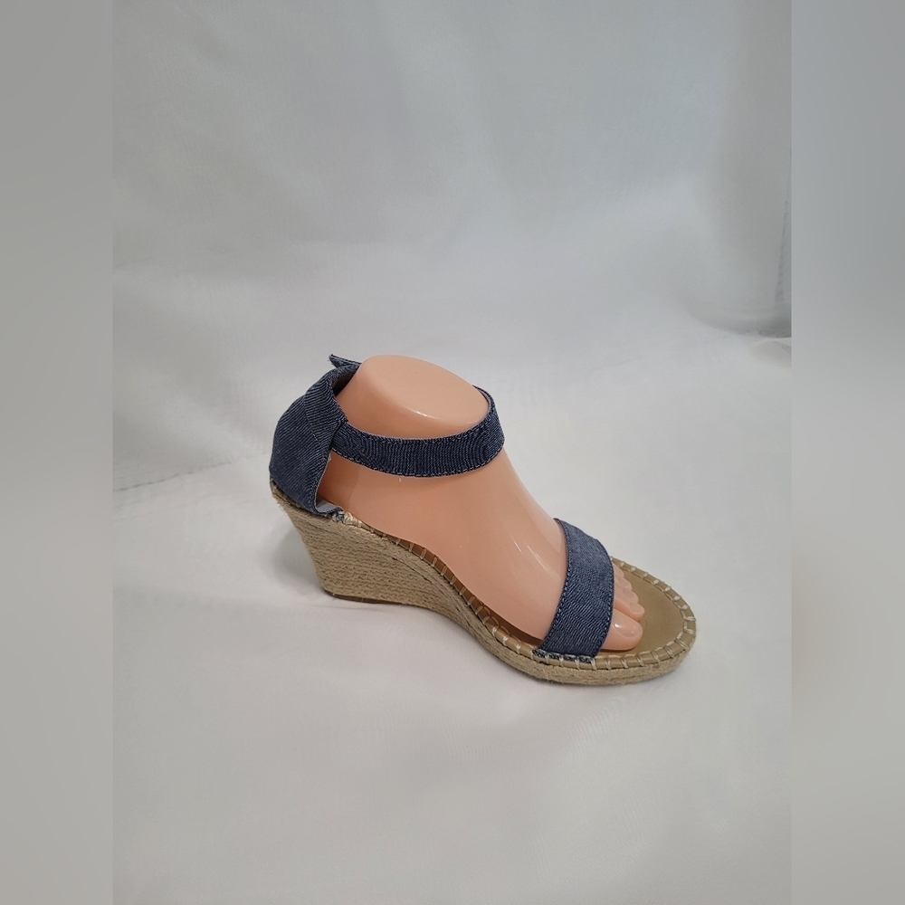 Nautica 9.5 Light Blue Denim Espadrille Wedge Ankle Strap Sandals